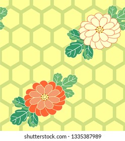 Seamless asian pattern with chrysanthemum. Vector.