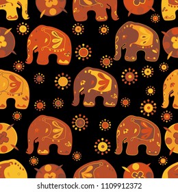 Seamless asian pattern with elephants. For traditional textile, t-shirts, fabric. Indian design. Vector ornament