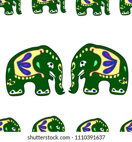 Seamless asian pattern with elephants. For traditional textile, t-shirts, fabric. Indian design. Vector ornament