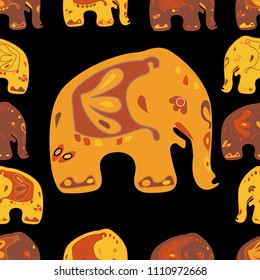 Seamless asian pattern with elephants. For traditional textile, t-shirts, fabric. Indian design. Vector ornament