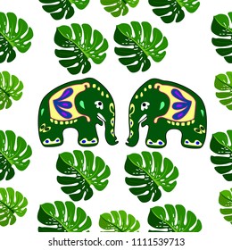 Seamless asian pattern with elephants. For traditional textile, t-shirts, fabric. Indian design. Vector ornament