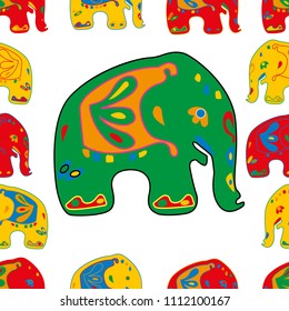 Seamless asian pattern with elephants. For traditional textile, t-shirts, fabric. Indian design. Vector ornament