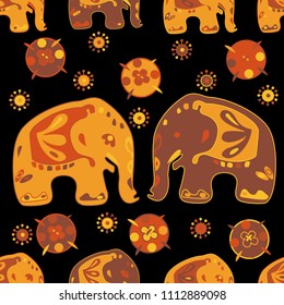 Seamless asian pattern with elephants. For traditional textile, t-shirts, fabric. Indian design. Vector ornament