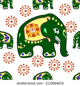 Seamless asian pattern with elephants. For traditional textile, t-shirts, fabric. Indian design. Vector ornament