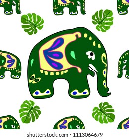 Seamless asian pattern with elephants. For traditional textile, t-shirts, fabric. Indian design. Vector ornament