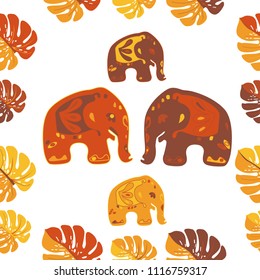 Seamless asian pattern with elephants. For traditional textile, t-shirts, fabric. Indian design. Vector ornament