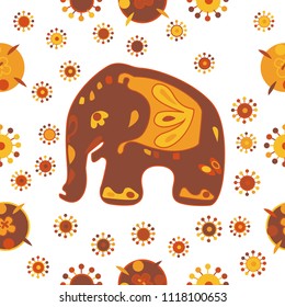 Seamless asian pattern with elephants. For traditional textile, t-shirts, fabric. Indian design. Vector ornament