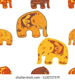 Seamless asian pattern with elephants. For traditional textile, t-shirts, fabric. Indian design. Vector ornament