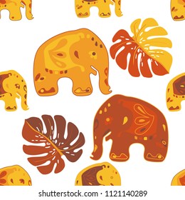 Seamless asian pattern with elephants. For traditional textile, t-shirts, fabric. Indian design. Vector ornament