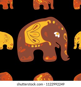 Seamless asian pattern with elephants. For traditional textile, t-shirts, fabric. Indian design. Vector ornament
