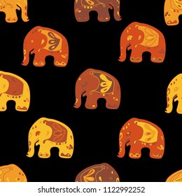 Seamless asian pattern with elephants. For traditional textile, t-shirts, fabric. Indian design. Vector ornament