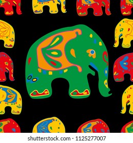 Seamless asian pattern with elephants. For traditional textile, t-shirts, fabric. Indian design. Vector ornament