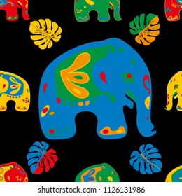 Seamless asian pattern with elephants. For traditional textile, t-shirts, fabric. Indian design. Vector ornament