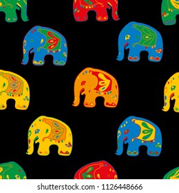 Seamless asian pattern with elephants. For traditional textile, t-shirts, fabric. Indian design. Vector ornament