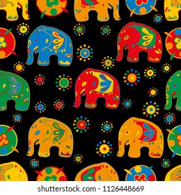 Seamless asian pattern with elephants. For traditional textile, t-shirts, fabric. Indian design. Vector ornament