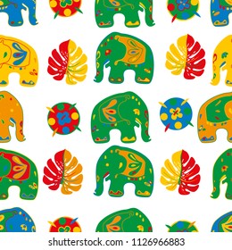 Seamless asian pattern with elephants. For traditional textile, t-shirts, fabric. Indian design. Vector ornament