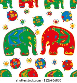 Seamless asian pattern with elephants. For traditional textile, t-shirts, fabric. Indian design. Vector ornament