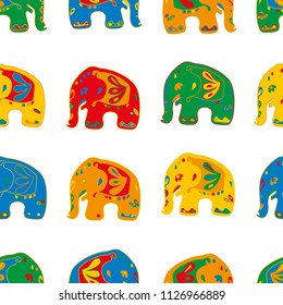 Seamless asian pattern with elephants. For traditional textile, t-shirts, fabric. Indian design. Vector ornament