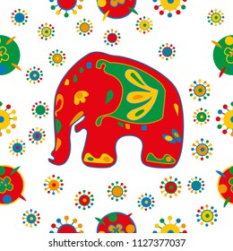 Seamless asian pattern with elephants. For traditional textile, t-shirts, fabric. Indian design. Vector ornament