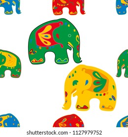 Seamless asian pattern with elephants. For traditional textile, t-shirts, fabric. Indian design. Vector ornament