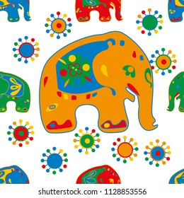 Seamless asian pattern with elephants. For traditional textile, t-shirts, fabric. Indian design. Vector ornament