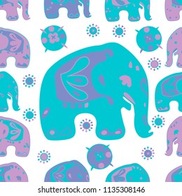 Seamless asian pattern with elephants. For traditional textile, t-shirts, fabric. Indian design. Vector ornament