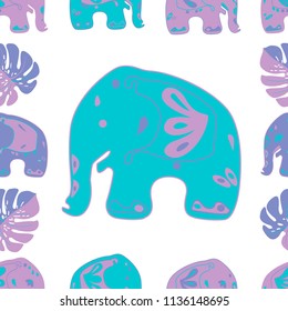 Seamless asian pattern with elephants. For traditional textile, t-shirts, fabric. Indian design. Vector ornament