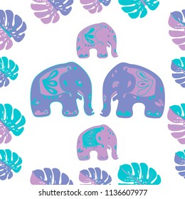 Seamless asian pattern with elephants. For traditional textile, t-shirts, fabric. Indian design. Vector ornament
