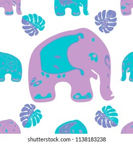 Seamless asian pattern with elephants. For traditional textile, t-shirts, fabric. Indian design. Vector ornament