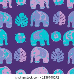 Seamless asian pattern with elephants. For traditional textile, t-shirts, fabric. Indian design. Vector ornament