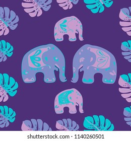 Seamless asian pattern with elephants. For traditional textile, t-shirts, fabric. Indian design. Vector ornament