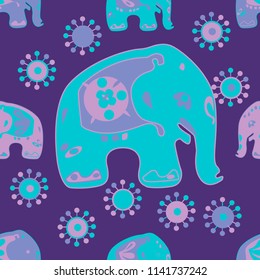 Seamless asian pattern with elephants. For traditional textile, t-shirts, fabric. Indian design. Vector ornament