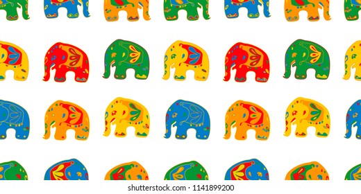 Seamless asian pattern with elephants. For traditional textile, t-shirts, fabric. Indian design. Vector ornament