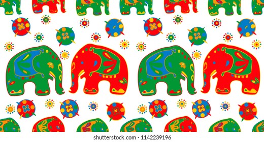 Seamless asian pattern with elephants. For traditional textile, t-shirts, fabric. Indian design. Vector ornament