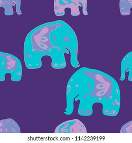 Seamless asian pattern with elephants. For traditional textile, t-shirts, fabric. Indian design. Vector ornament