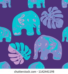 Seamless asian pattern with elephants. For traditional textile, t-shirts, fabric. Indian design. Vector ornament