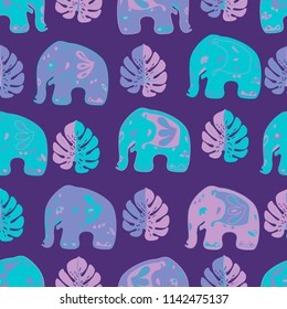 Seamless asian pattern with elephants. For traditional textile, t-shirts, fabric. Indian design. Vector ornament