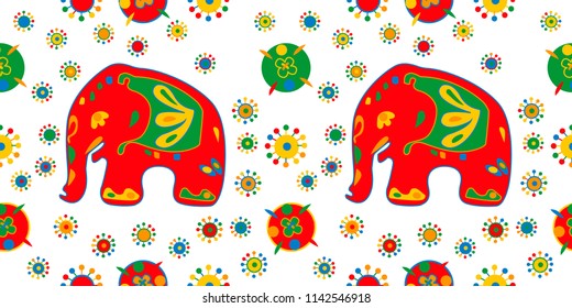 Seamless asian pattern with elephants. For traditional textile, t-shirts, fabric. Indian design. Vector ornament