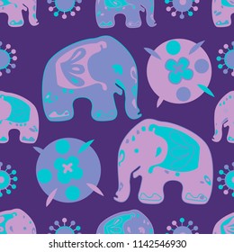 Seamless asian pattern with elephants. For traditional textile, t-shirts, fabric. Indian design. Vector ornament
