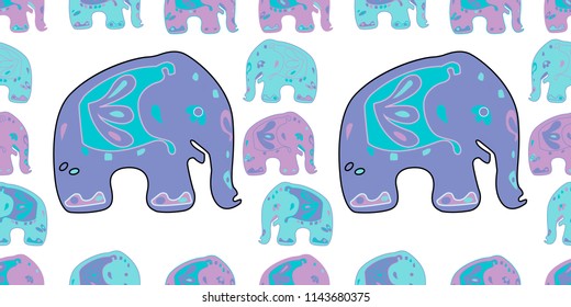 Seamless asian pattern with elephants. For traditional textile, t-shirts, fabric. Indian design. Vector ornament