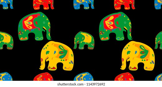 Seamless asian pattern with elephants. For traditional textile, t-shirts, fabric. Indian design. Vector ornament