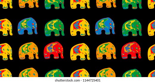 Seamless asian pattern with elephants. For traditional textile, t-shirts, fabric. Indian design. Vector ornament