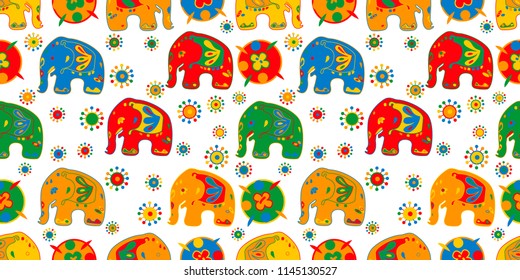 Seamless asian pattern with elephants. For traditional textile, t-shirts, fabric. Indian design. Vector ornament