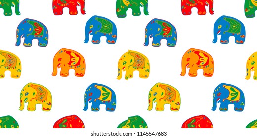 Seamless asian pattern with elephants. For traditional textile, t-shirts, fabric. Indian design. Vector ornament