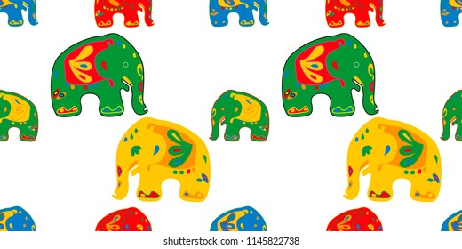 Seamless asian pattern with elephants. For traditional textile, t-shirts, fabric. Indian design. Vector ornament