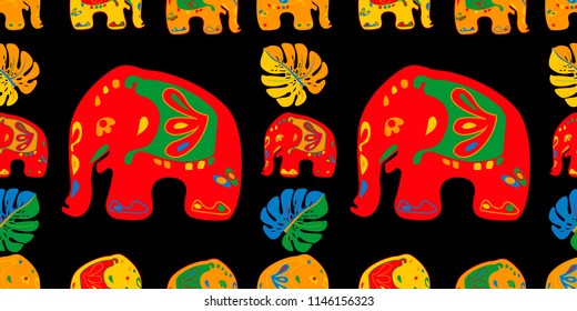 Seamless asian pattern with elephants. For traditional textile, t-shirts, fabric. Indian design. Vector ornament