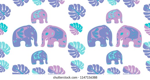 Seamless asian pattern with elephants. For traditional textile, t-shirts, fabric. Indian design. Vector ornament