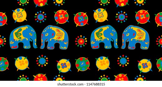 Seamless asian pattern with elephants. For traditional textile, t-shirts, fabric. Indian design. Vector ornament