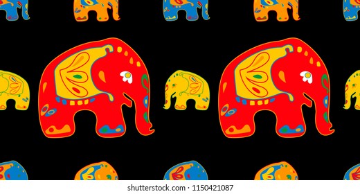 Seamless asian pattern with elephants. For traditional textile, t-shirts, fabric. Indian design. Vector ornament