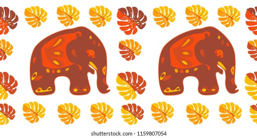 Seamless asian pattern with elephants. For traditional textile, t-shirts, fabric. Indian design. Vector ornament